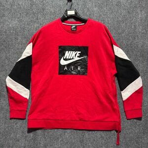 Vintage Nike Sweatshirt Mens 2XL Red Colorblock Side Zip Fleece Crewneck Y2K